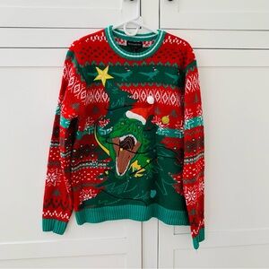 Blizzard Bay Red Green Christmas Dinosaur Sweatshirt Holiday Size Large